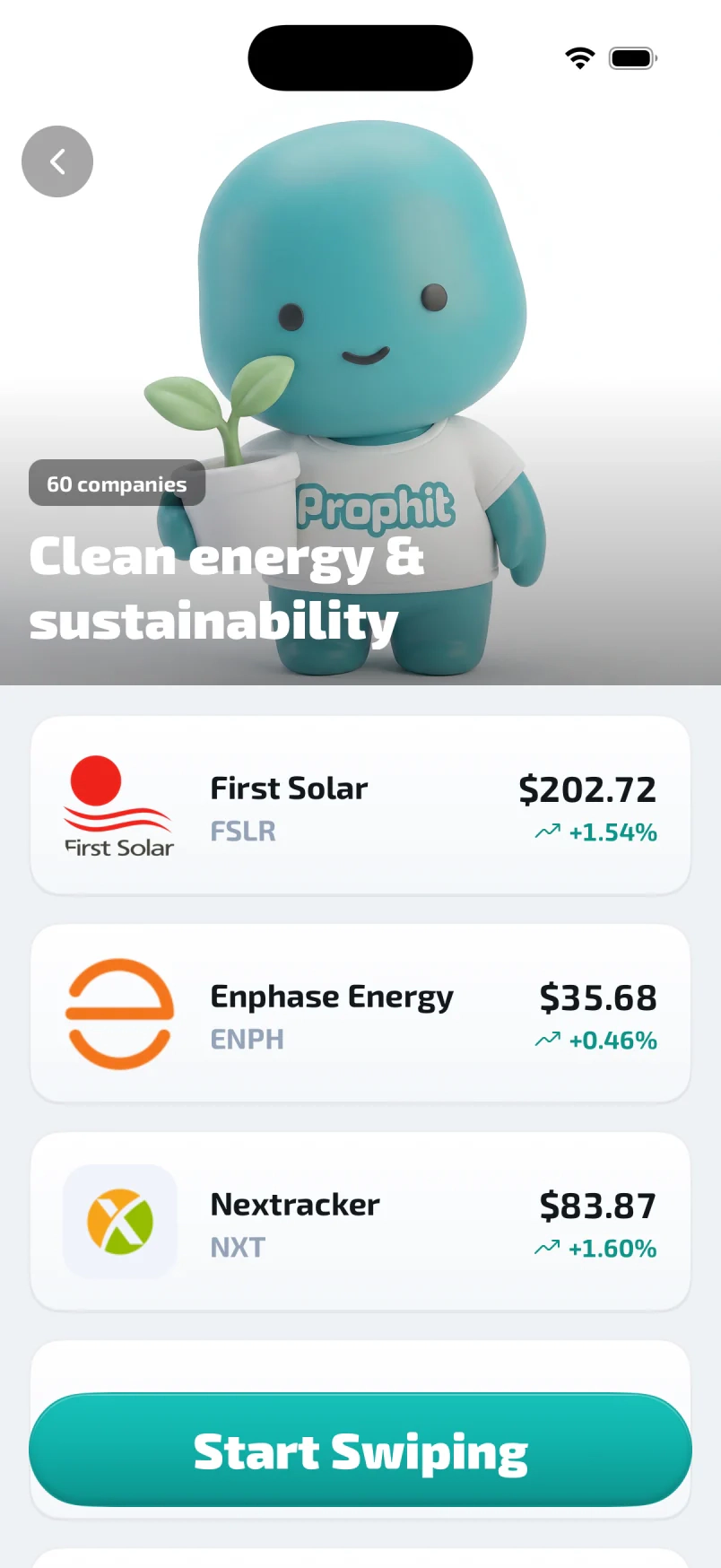 Prophit clean energy trend with company rows